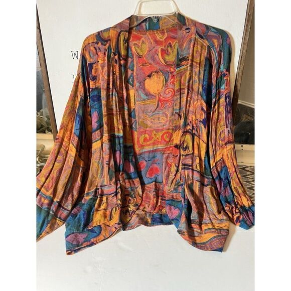 Vintage Art to Wear Lagenlook Crinkle Abstract Floral Jacket Cardigan O/S.   Ff - Picture 1 of 7